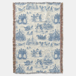Manta Chinoisería de Toile de Invierno Azul