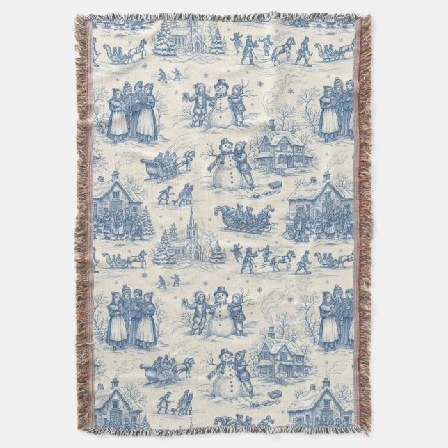 Manta Chinoisería de Toile de Invierno Azul (Frente vertical)