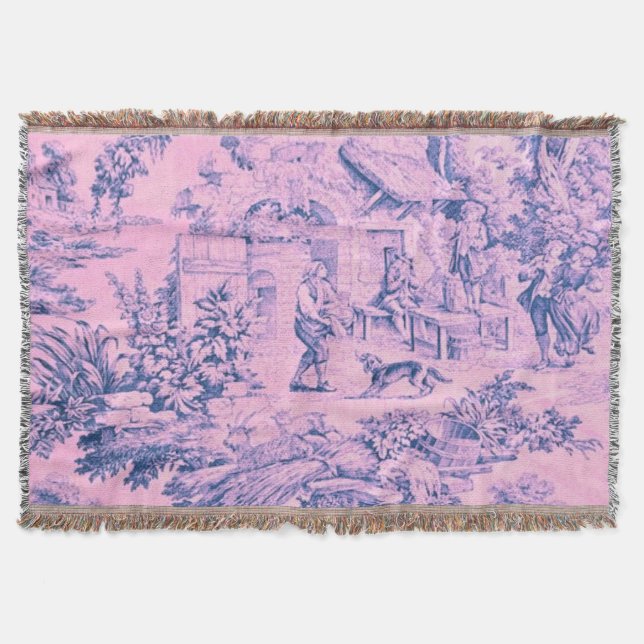 Manta Chinoiserie de tela rosa francesa estilo rústico r (Anverso)