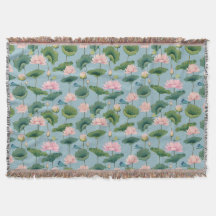 Chinoiserie Lotus Pond y Dragonfly Throw Blanket