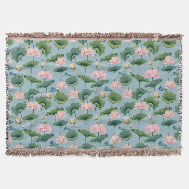 Manta Chinoiserie Lotus Pond y Dragonfly Throw Blanket (Anverso)