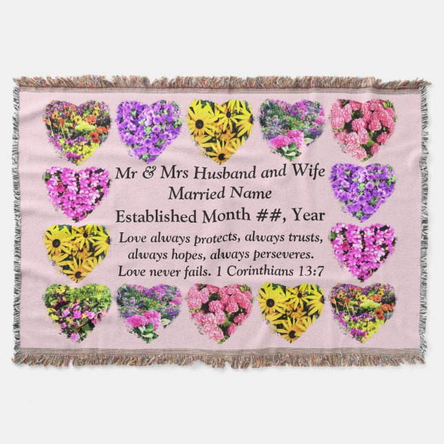 MANTA CHRISTIAN FLORAL PERSONALIZADO BODA BLANKET (Anverso)