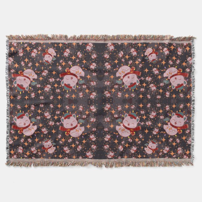 Manta Christmas Cat With Santa Hat (Anverso)