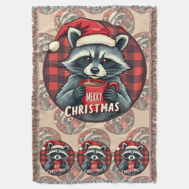 Manta Christmas Raccoon Cocoa Cheer (Frente vertical)