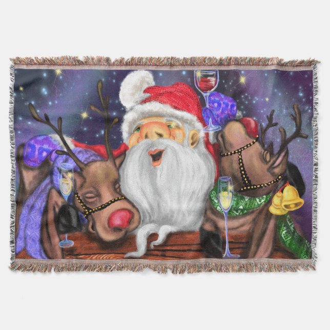 Manta Christmas Throw Blanket Santa and Reindeers Fun (Anverso)