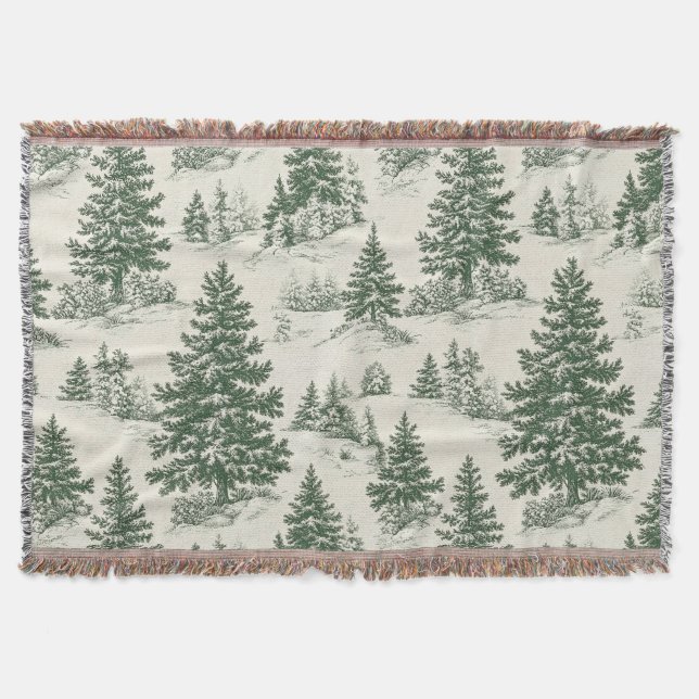 Manta Christmas Tree  Toile  De Jouy Green Tablecloth (Anverso)