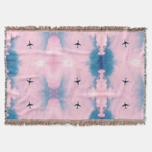 Manta Cielo azul rosa patrón de avión Estética de viaje