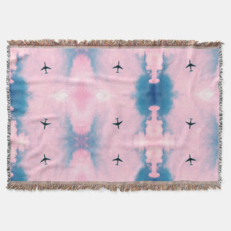 Manta Cielo azul rosa patrón de avión Estética de viaje 