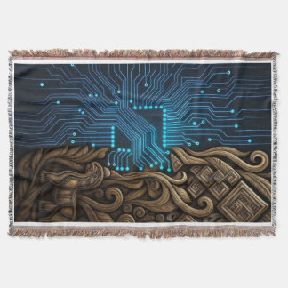Manta Circuitos Azules en Madera Tribal