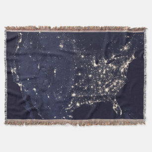 Manta City Lights United States From Space Throw Blanket