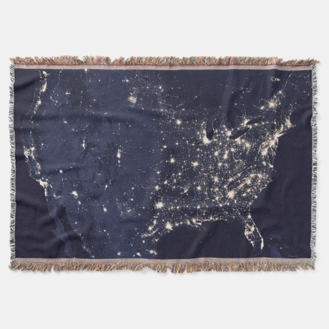 Manta City Lights United States From Space Throw Blanket (Anverso)