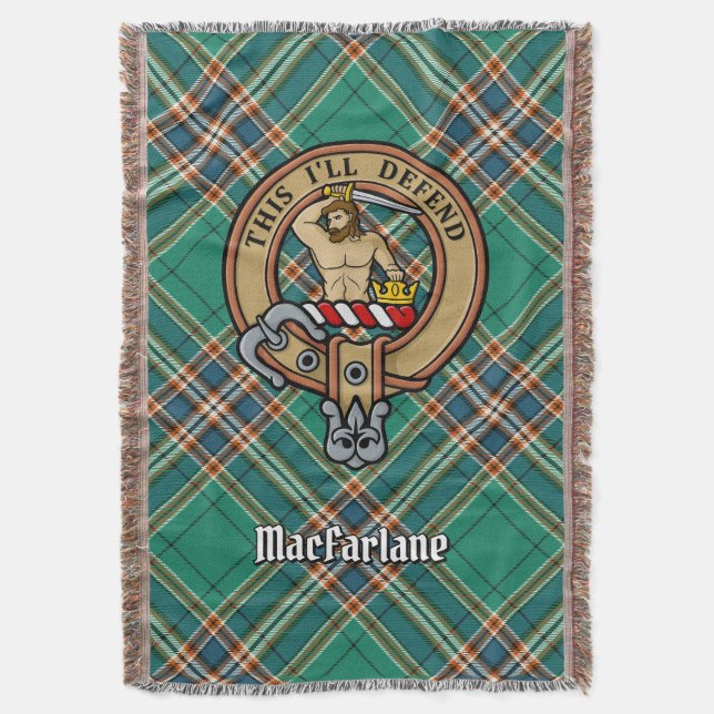 Manta Clan MacFarlane Crest over Ancient Hunting Tartan (Frente vertical)