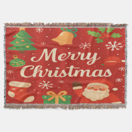 Manta Clásica Roja de Navidad Feliz Navidad
