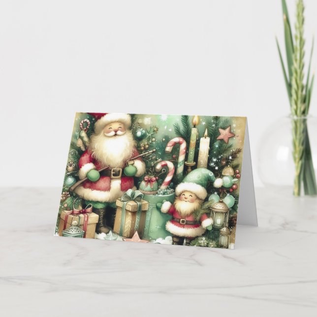Manta Clásica Vintage de Navidad Santa y Elfo  (Anverso)