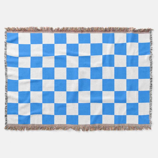 Manta Clásico Blanco con Estilo de Cuadrado Azul Brillan (Anverso)