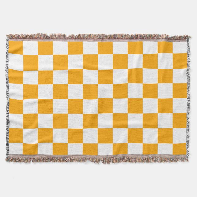 Manta Clásico Blanco con Estilo de Cuadrado Naranja (Anverso)