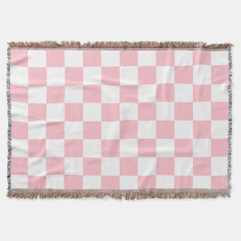 Manta Clásico Blanco con Estilo de Cuadrado Rosa Claro
