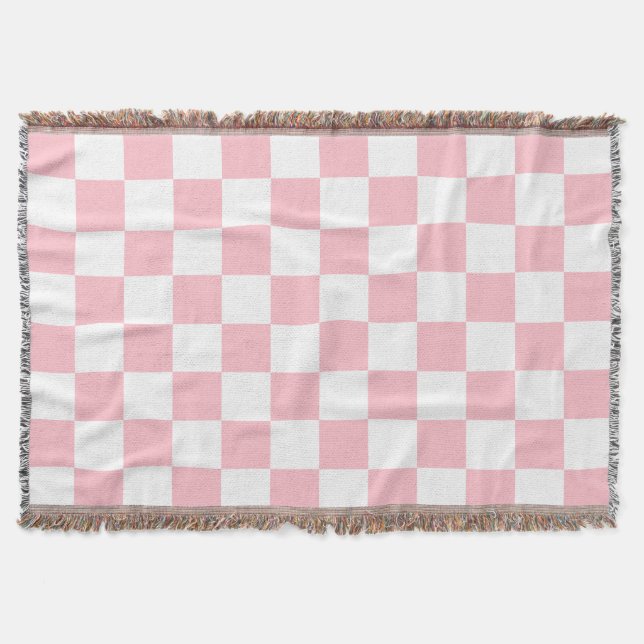 Manta Clásico Blanco con Estilo de Cuadrado Rosa Claro (Anverso)