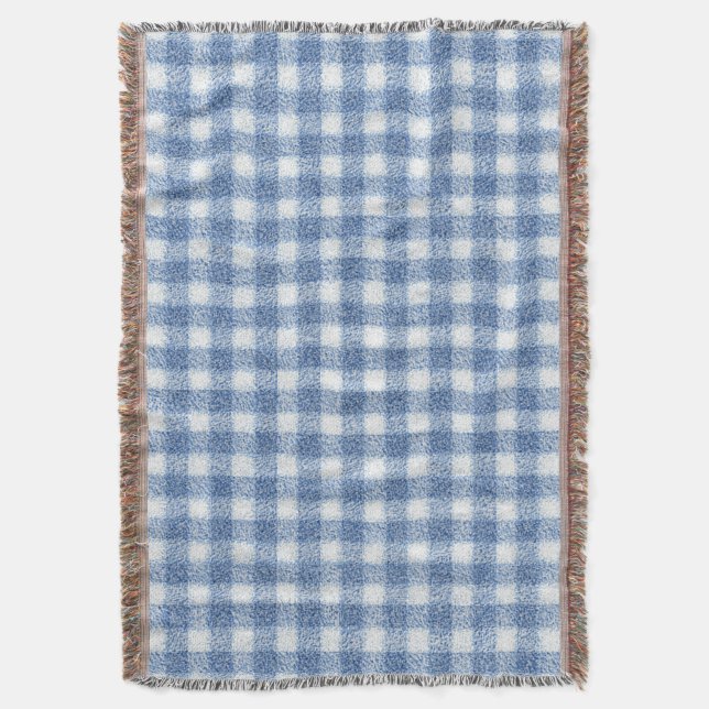 Manta Clásico Cuadro Gingham Azul y Blanco (Frente vertical)