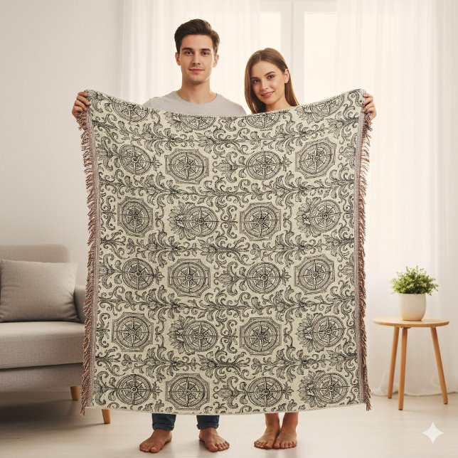 Manta classic beige vintage nautical compass ornamental  (Subido por el creador)