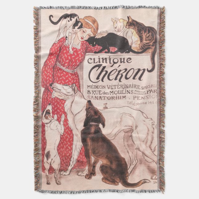 Manta Clinique Cheron Vintage Dog Cat Steinlen Poster (Frente vertical)