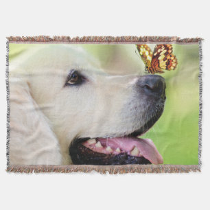 Manta Cojín decorativo De Labrador Y Mariposa