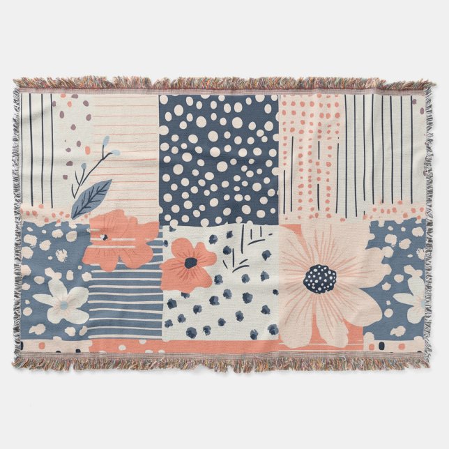 Manta Colcha de flores de patchwork Coral Navy (Anverso)