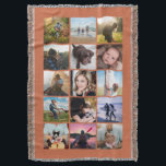 Manta collage de fotos cuadrado Keepsake Terracotta<br><div class="desc">El collage de fotos de diseño de 15 cuadrados arroja una manta perfecta para las fotos de instagram, con marcos de color personalizado. ¡Hace un lindo regalo para los navidades o un placer para un niño que va a la universidad! Hay más colores disponibles en mi tienda. —plantilla de fotos...</div>