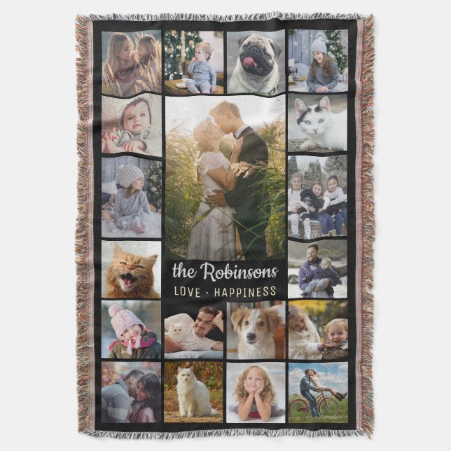 Manta Collage de fotos de la familia 15 imágenes + Fácil (Frente vertical)