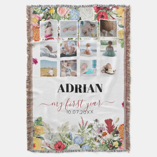 Manta Collage de fotos del primer año del Floral Garden  (Frente vertical)