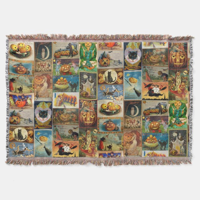 Manta Collage de Tarjetas Antiguas de Halloween (Anverso)