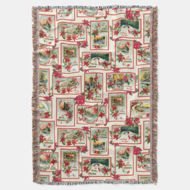 Manta Collage de tarjetas de Navidades de Poinsettia de  (Frente vertical)