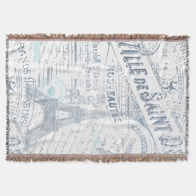 Manta Collage francés antiguo Romance Blue ID226 (Anverso)