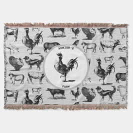 Manta Collage rústico de animales de granja de cosecha d