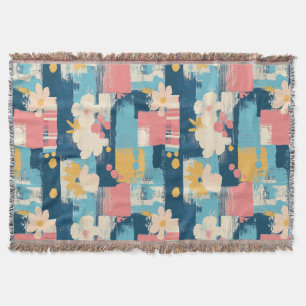 Manta Color Block Floral Azul Marino Turquesa