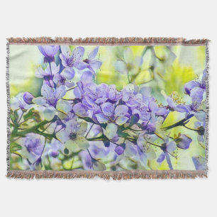 Manta Color de agua de la flor de cerezo verde azul blan