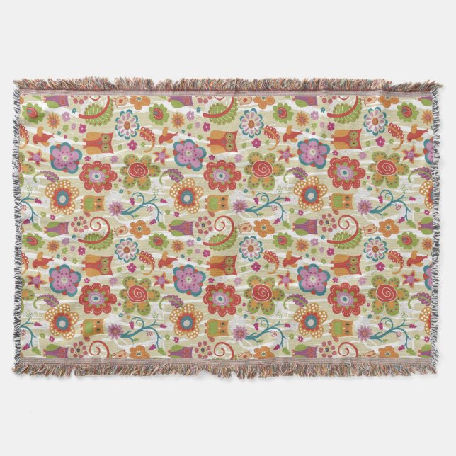 Manta Color floral y búho (Anverso)