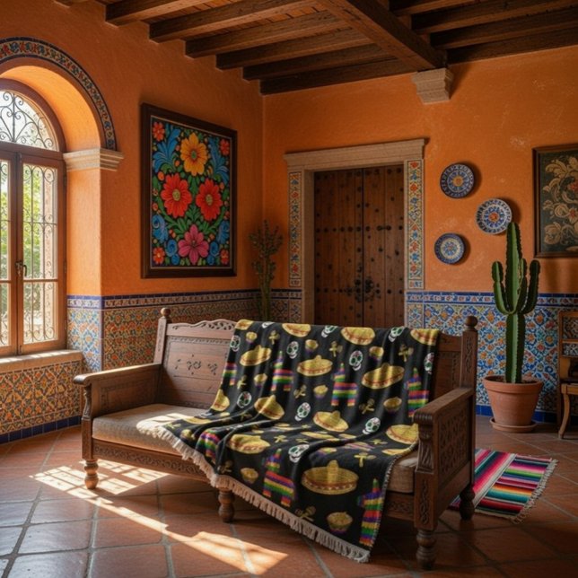 Manta Colorful Día de Muertos Mexican Fiesta Throw Blank (Subido por el creador)