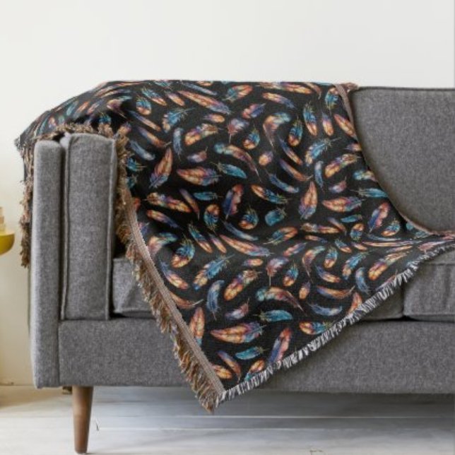 Manta Colorful Falling Feather Art - Boho Graphic Print (Subido por el creador)