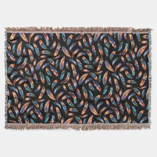 Manta Colorful Falling Feather Art - Boho Graphic Print (Anverso)