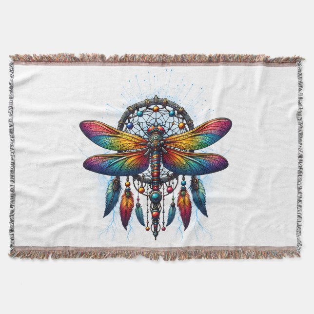 Manta Colorful Psychedelic Dragonfly Dreamcatcher Boho (Anverso)