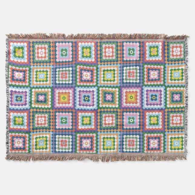 Manta Colorful Retro Mid-Century Mid-Mod Crochet Blossom (Anverso)