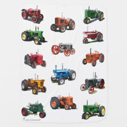 Manta colorida del tractor del vintage - blanco
