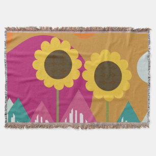 Manta Colorido Floral de Girasol Verde Amarillo Naranja