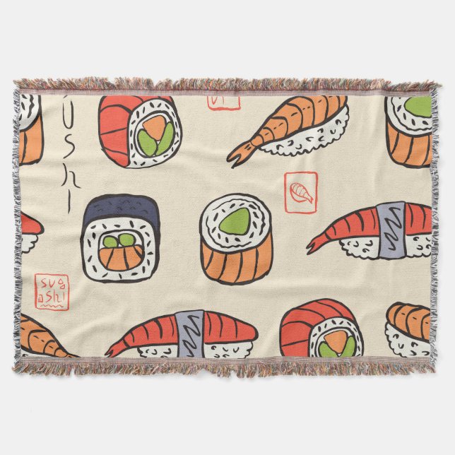 Manta Comida de sushi, diseño de patrones impecable. (Anverso)