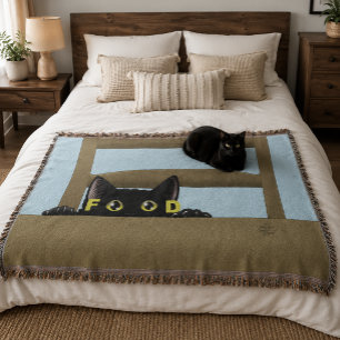 Manta Comida para gatos negros divertido gatito hambrien