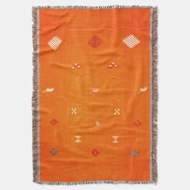 Manta Cómodo Abrazo del Sol: Naranja Boho Marroquí  (Frente vertical)