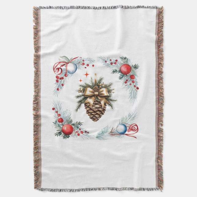 Manta Cono De Pino Rodeado De Hierba Y Ornamentos (Frente vertical)