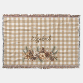 Manta Conos de pino de otoño rústicos con gingham marrón