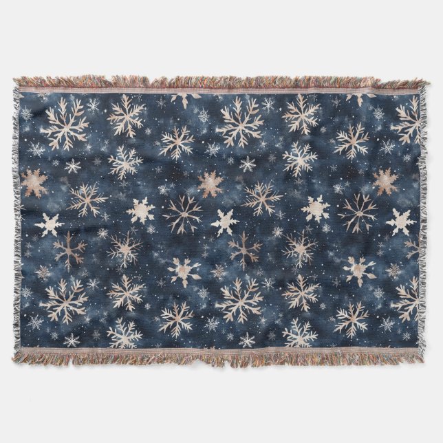 Manta Copo de Nieve de Navidad de Crema Azul (Anverso)